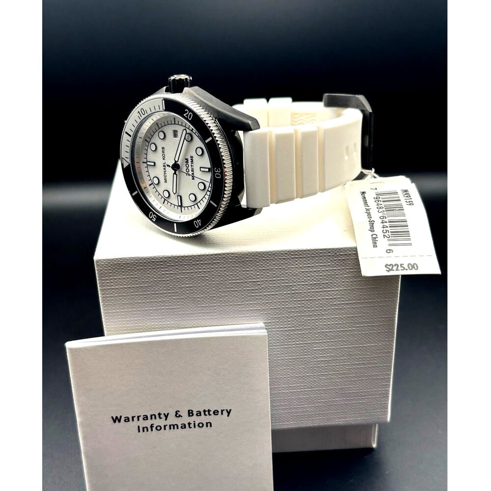 Michael Kors MK9159 Maritime 42mm White Silicone Strap Mens Dive Style Watch NIB - Picture 7 of 17